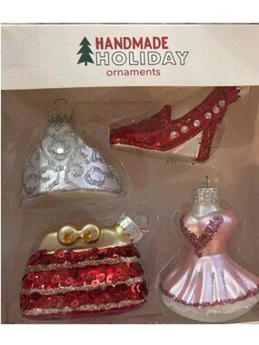 Jo Ann Princess Christmas Glass Ornament Set Of 4 Shoe Dress Crown Purse
